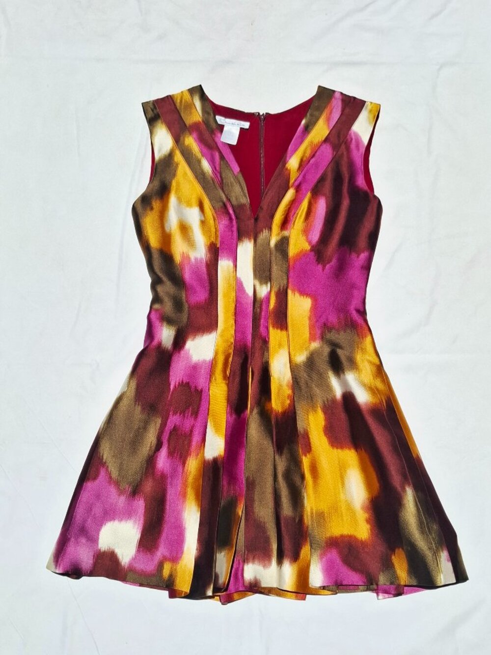 Oscar De La Renta Woman's Fit and Flare Mini Dress 100% Silk V-neck Size 0 XS